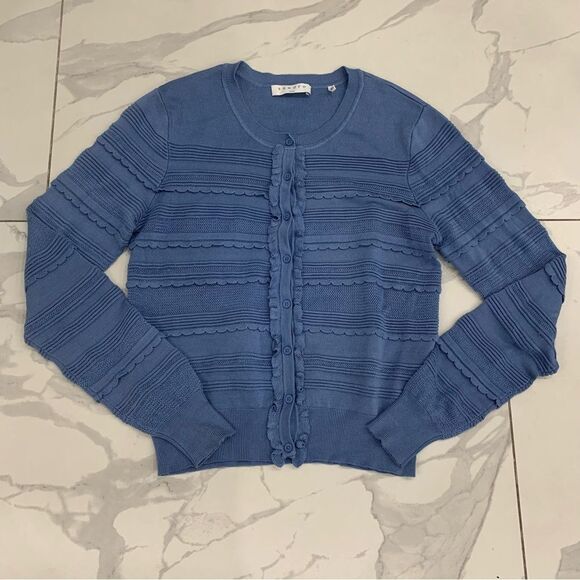 Sandro Barba Ruffle Trim Cardigan Knit Women Large UK 3 VGC knit Sweater Classic - Picture 1 of 11